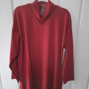J. Jill Luxe Supima High Low Tunic Turtleneck Sz XLT Garnet Red NWT